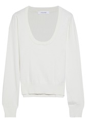 Frame Woman Paneled Ribbed-knit Sweater Off-white
