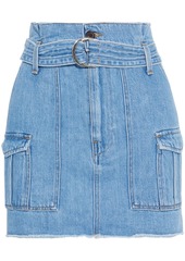Frame Woman Paperbag Belted Frayed Denim Mini Skirt Mid Denim