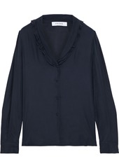 Frame Woman Ruffle-trimmed Washed-silk Blouse Navy