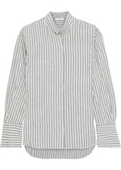 Frame Woman Striped Linen And Cotton-blend Shirt Light Gray