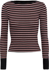 Frame Woman Striped Ribbed-knit Top Black