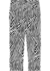 Frame Woman Zebra Tux Cropped Printed Cotton-blend Velvet Slim-leg Pants Black
