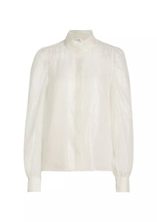 FRAME Gillian Silk-Blend Long-Sleeve Blouse