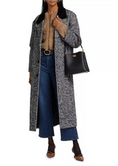 FRAME Herringbone Velvet-Trim Long Coat