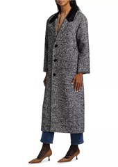 FRAME Herringbone Velvet-Trim Long Coat