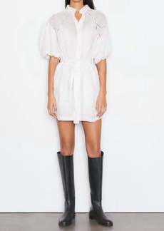 FRAME Inset Lace Puff Sleeve Dress In Blanc