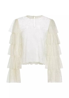 FRAME Lace Tiered Ruffled-Sleeve Blouse