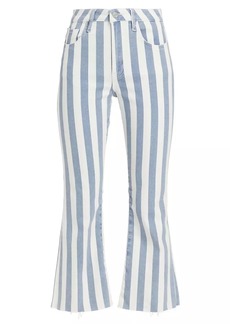 FRAME Le Crop Striped High-Rise Cropped Boot-Cut Jeans