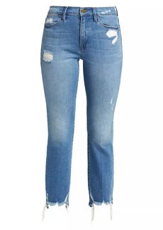 FRAME Le High High-Rise Distressed Stretch Straight-Leg Jeans