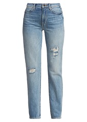 FRAME Le Hollywood High-Rise Straight Distressed Jeans