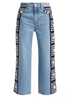 FRAME Le Jane Crocheted Crop Wide-Leg Jeans