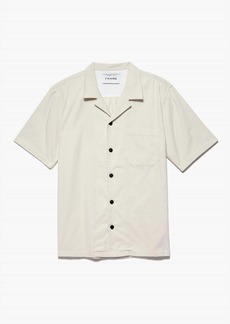 FRAME Light Weight Cord Camp Collared Shirt In White Beige