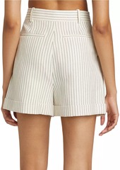 FRAME Pinstripe Cotton-Linen Pleated Shorts