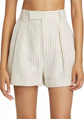 FRAME Pinstripe Cotton-Linen Pleated Shorts