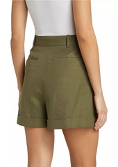 FRAME Pleated Cotton-Linen Shorts