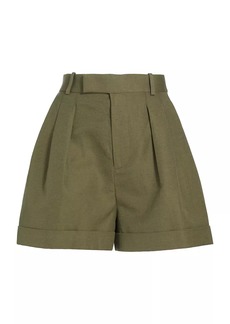 FRAME Pleated Cotton-Linen Shorts