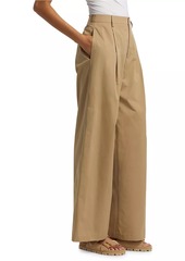 FRAME Pleated Cotton Wide-Leg Pants