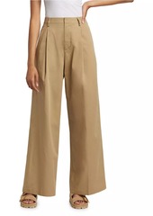 FRAME Pleated Cotton Wide-Leg Pants