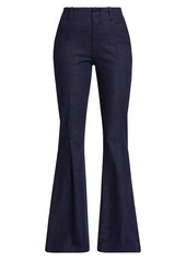 FRAME Pleated High-Rise Stretch Flare Jeans