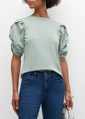 FRAME Pleated Puff-Sleeve Tee