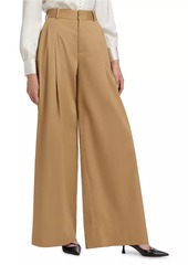 FRAME Pleated Stretch-Cotton Wide-Leg Pants