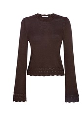 FRAME Pointelle Bell Sleeve Sweater In Chocolate