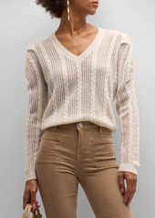 FRAME Pointelle Cashmere-Wool V-Neck Sweater