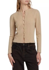 FRAME Ruffle-Trim Buttoned Cashmere Cardigan