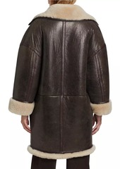 FRAME Shearling-Trimmed Leather Cocoon Coat