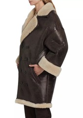 FRAME Shearling-Trimmed Leather Cocoon Coat