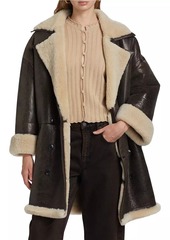 FRAME Shearling-Trimmed Leather Cocoon Coat