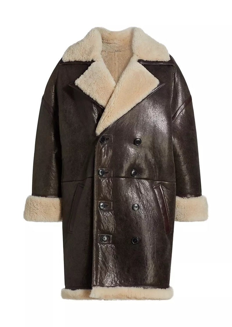 FRAME Shearling-Trimmed Leather Cocoon Coat