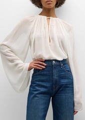 FRAME Shirred V-Neck Blouse