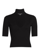 FRAME Silk-Blend Cut-Out Short-Sleeve Sweater