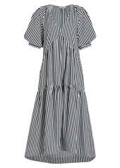FRAME Striped Puff-Sleeve Midi-Dress