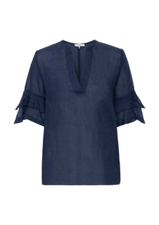 FRAME Tiered Ruffle Blouse In Navy