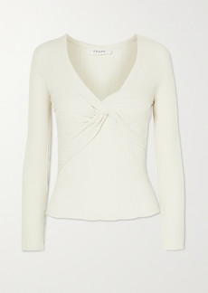 FRAME Twist-front Ribbed Stretch-knit Sweater