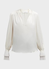 FRAME V-Neck Pleated Cuff Top