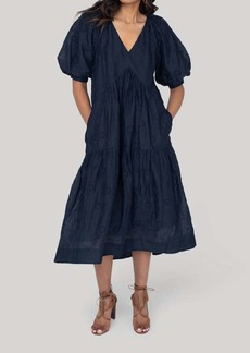 FRAME V-Neck Puff Sleeve Maxi Dress In Navy