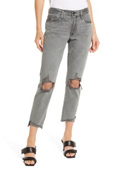 FRAME Le Garcon High Waist Ripped Cuff Step Hem Nonstretch Jeans in Monsoon Rips at Nordstrom
