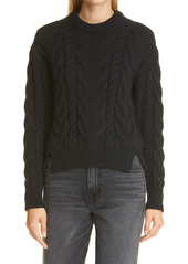 FRAME Merino Wool Cable Crewneck Sweater in Noir at Nordstrom