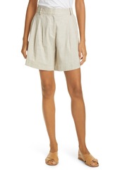 FRAME Pleated Linen Blend Shorts in Khaki Multi at Nordstrom