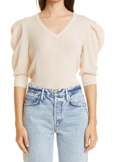 FRAME Pleated Sleeve Cashmere Sweater in Rose at Nordstrom