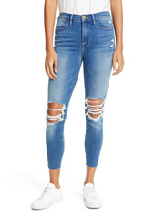 FRAME Ripped High Waist Raw Hem Crop Skinny Jeans in Gaby at Nordstrom