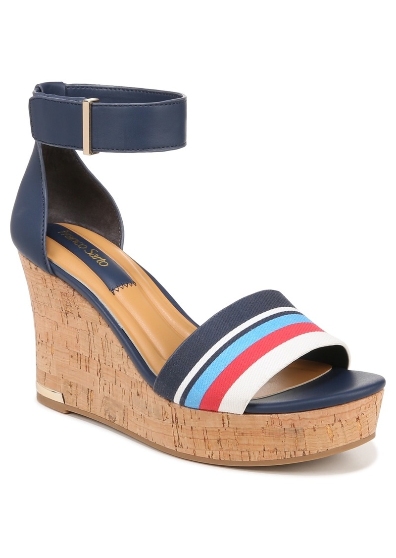 Franco Sarto Women's Clemens Cork Wedge Sandals - Blue/Red Stripe Fabric/Faux Leather