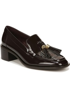 Franco Sarto Donna Block Heel Tassel Loafers - Hickory Brown Faux Patent/Fabric