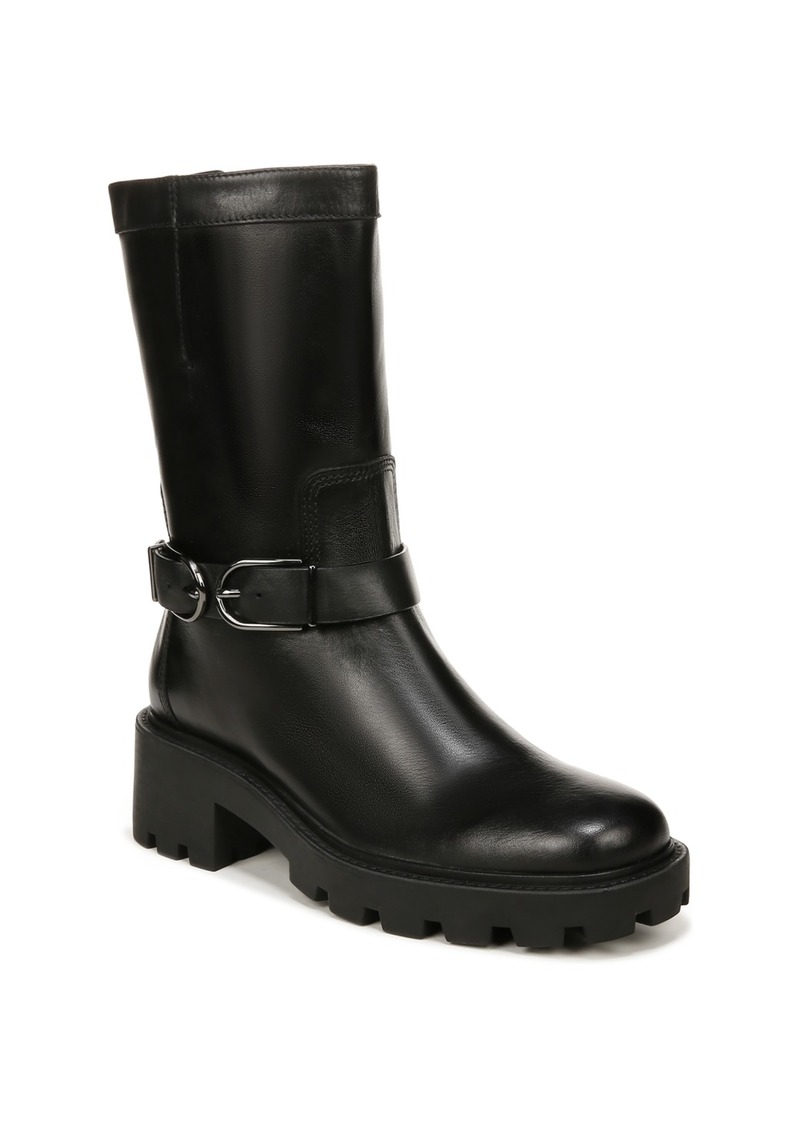 Franco Sarto Elle Mid Shaft Moto Boots - Black Leather