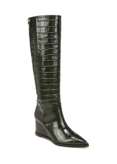 Franco Sarto Estella Knee High Boots - Olive Green Croc Leather