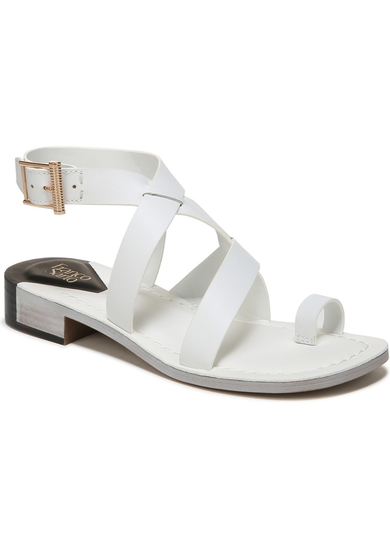 Franco Sarto Women's Ina Toe Loop Ankle Strap Stacked Heel Sandals - White Leather