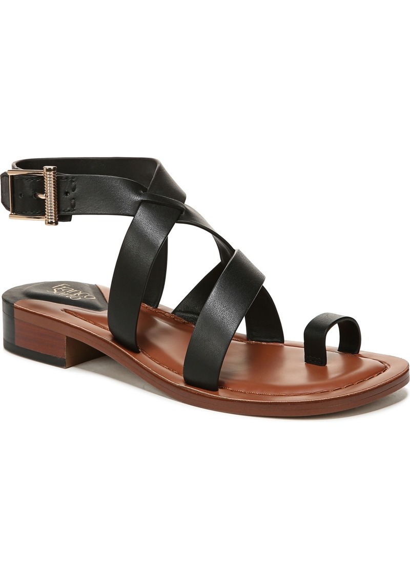 Franco Sarto Women's Ina Toe Loop Ankle Strap Stacked Heel Sandals - Black Leather